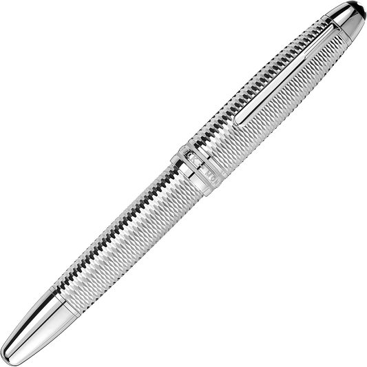 Montblanc stilografica Meisterstück Geometry Solitaire LeGrand punta M finitura platino colore argento 118097