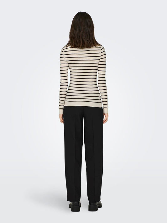 Only Pullover Donna Carol Grigio beige con fasce
