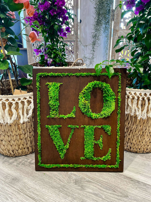 Quadro in Muschio Stabilizzato con Scritta LOVE – 40x35 cm | Decorazione Verde da Parete