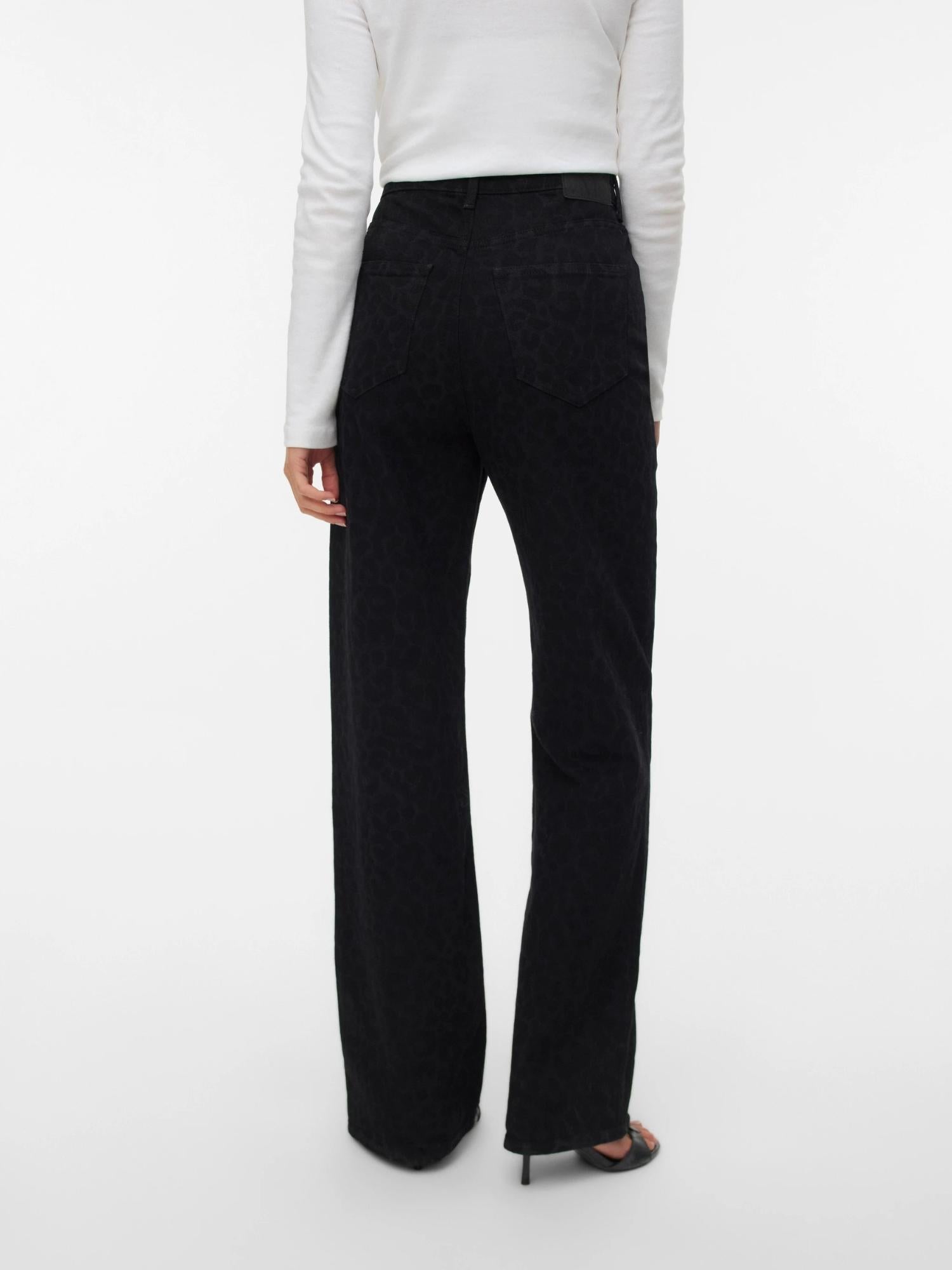 Vero Moda VMTESSA Vita alta Wide Leg Fit Jeans Donna Black Denim Leopard - Santangelo