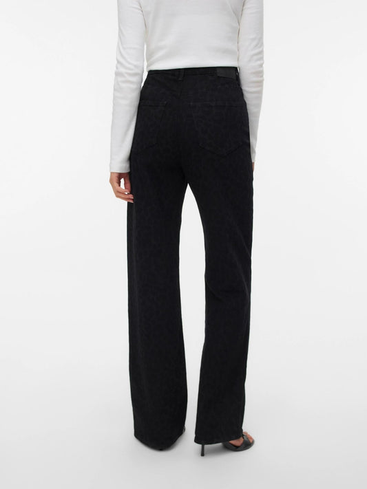 Vero Moda VMTESSA Vita alta Wide Leg Fit Jeans Donna Black Denim Leopard - Santangelo