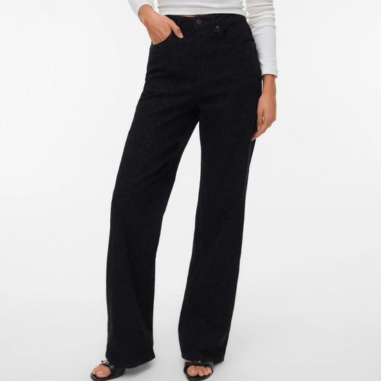 Vero Moda VMTESSA Vita alta Wide Leg Fit Jeans Donna Black Denim Leopard - Santangelo