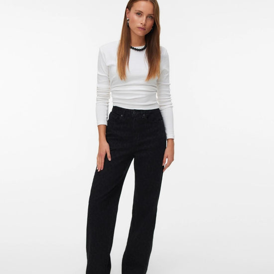 Vero Moda VMTESSA Vita alta Wide Leg Fit Jeans Donna Black Denim Leopard - Santangelo