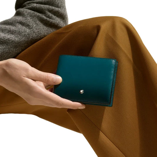 Montblanc portafoglio 6 scomparti Meisterstück blu cipro 198800