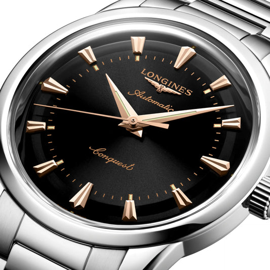 Longines orologio Heritage 40mm nero acciaio automatico L1.650.4.52.6