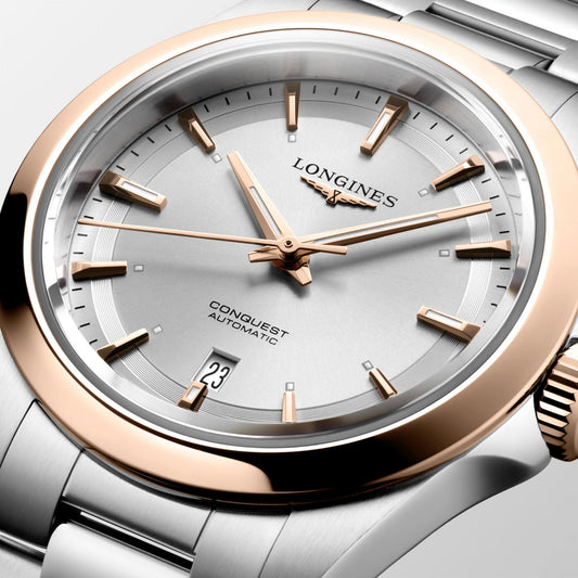 Longines orologio Conquest 30mm argento automatico oro rosa acciaio L3.320.5.72.6