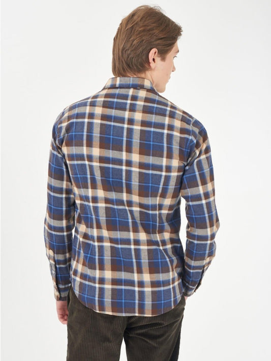 Camicia Collo francese Uomo Blu Marrone Beige