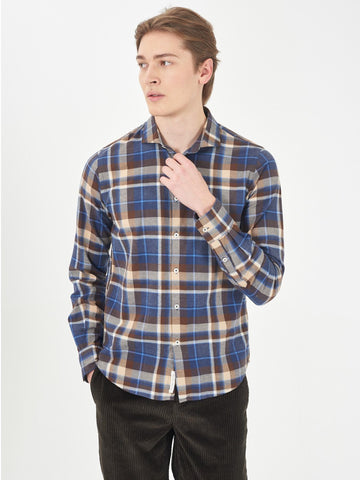 Camicia Collo francese Uomo Blu Marrone Beige